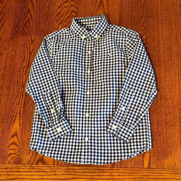 Vineyard Vines boys Blue and White checkered plaid Casual Button Down Shirt med - Picture 1 of 10